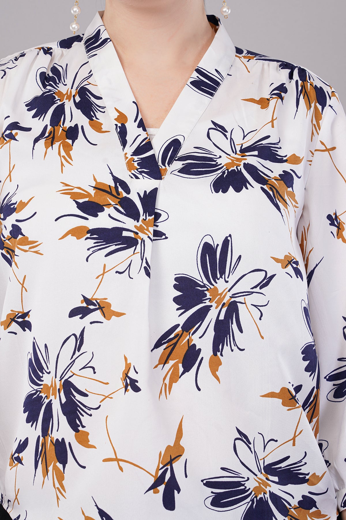 Floral Print Tie-Up Neck Puff Sleeves Shirt Style Top