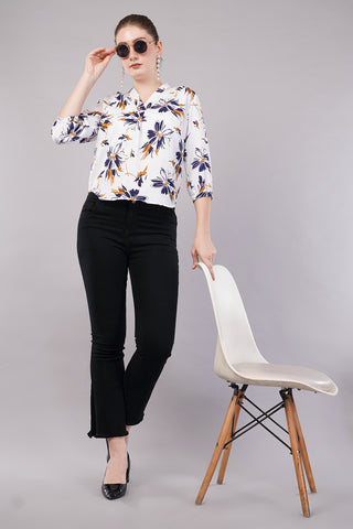 Floral Print Tie-Up Neck Puff Sleeves Shirt Style Top
