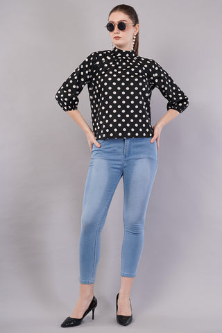 Women’s White Polka Dot Printed Top