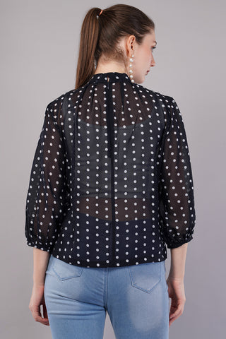 Women’s Black & White Polka Dot Printed Top