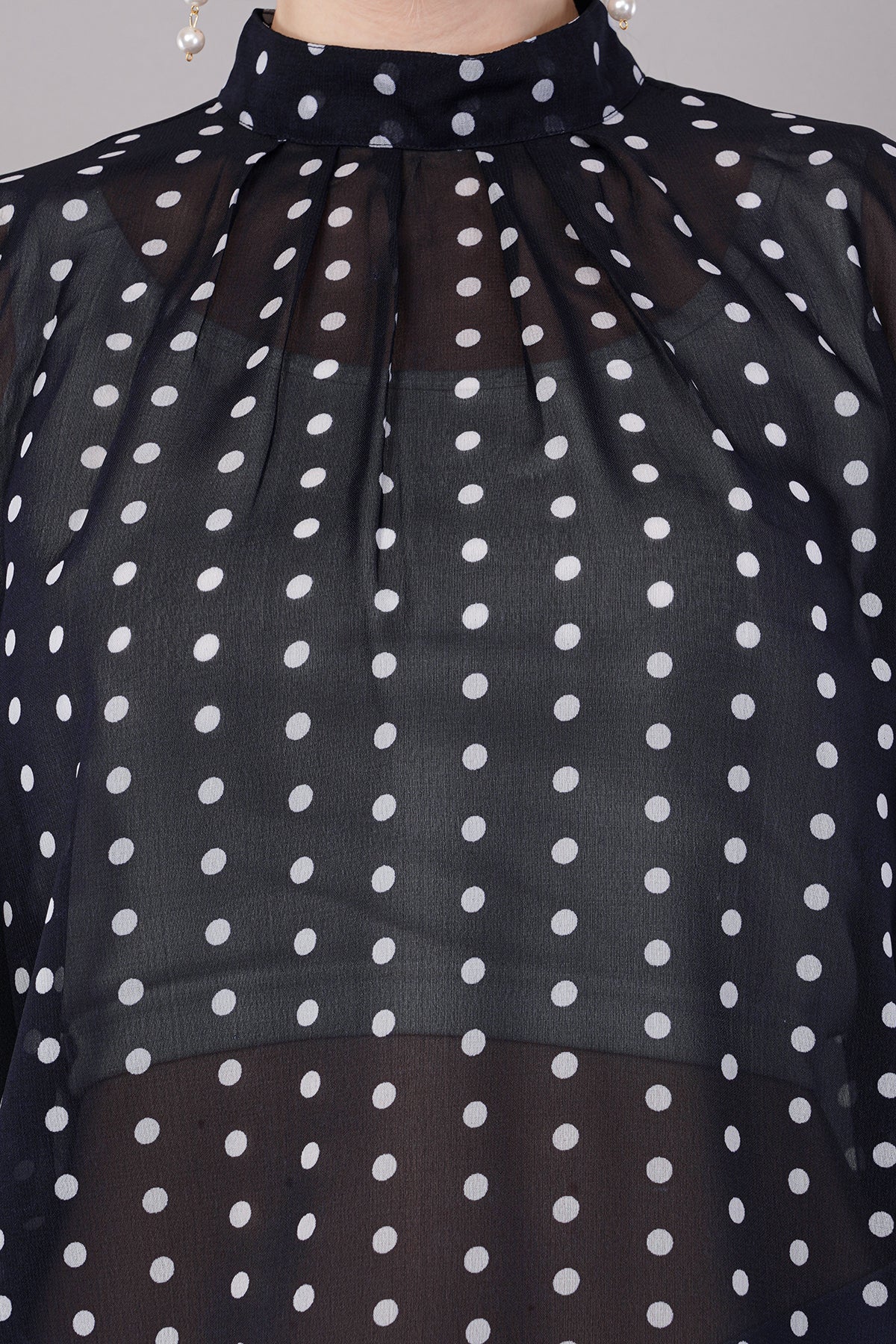 Women’s Black & White Polka Dot Printed Top