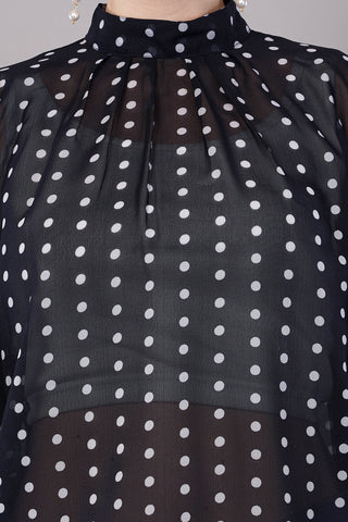 Women’s Black & White Polka Dot Printed Top