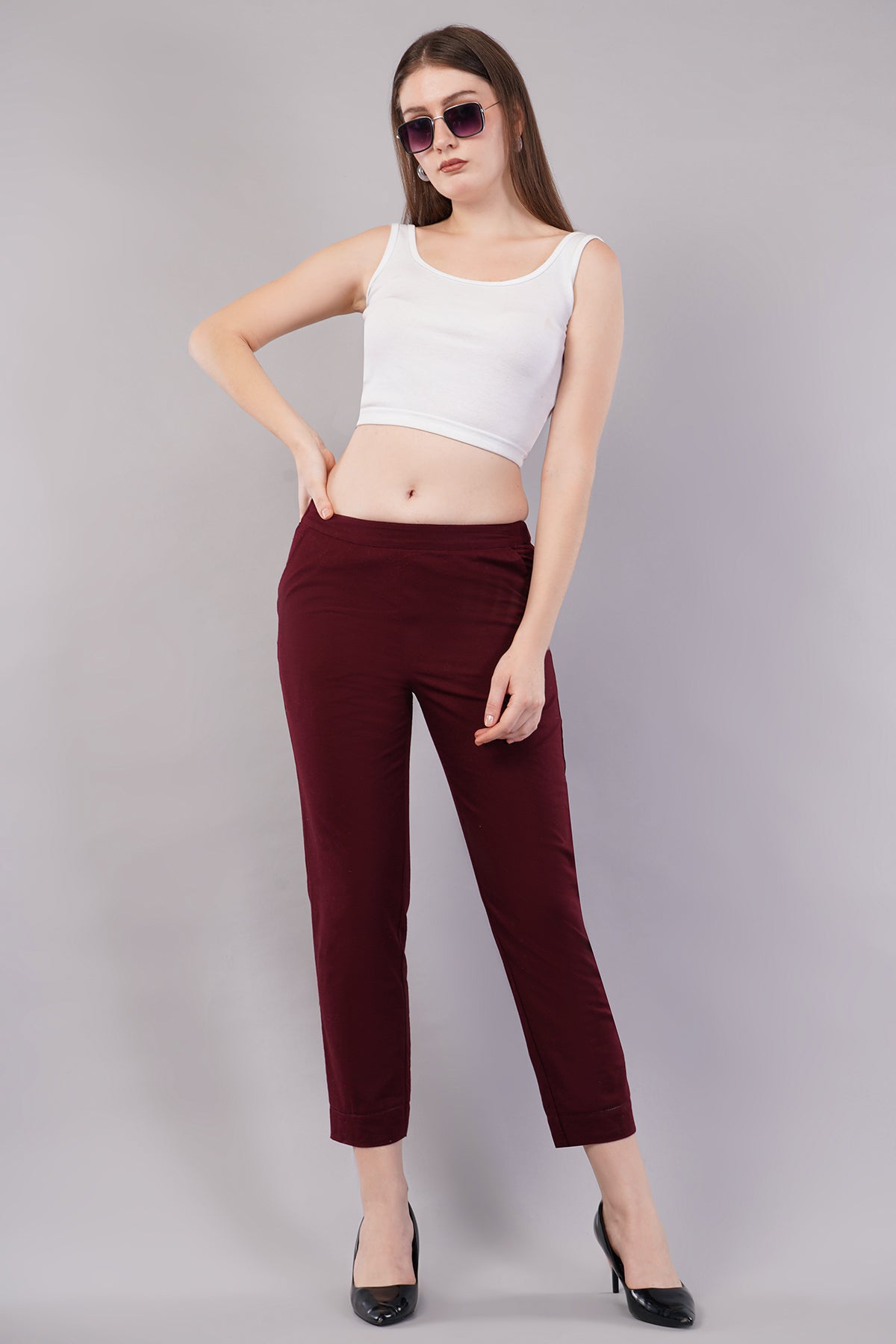 Flat-Front Slim Fit Pants with Insert Pockets