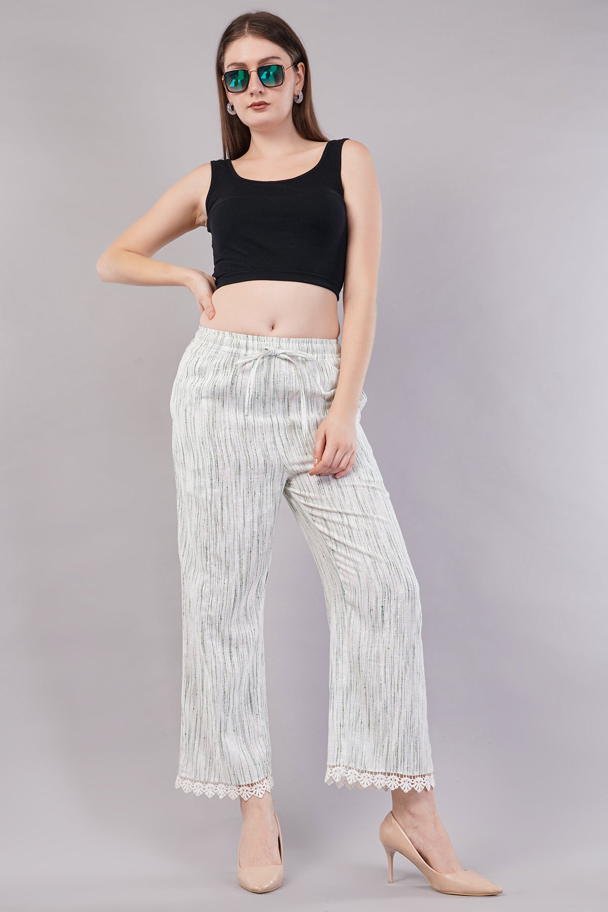 Striped Wide Legged Trousers for Women