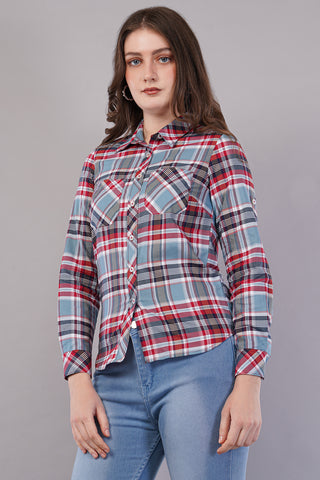 Checked Shirt with Roll-Up Tabs with Patch Pocket