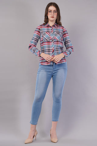 Checked Shirt with Roll-Up Tabs with Patch Pocket