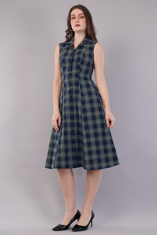Women's Cotton Checkered Midi Dress