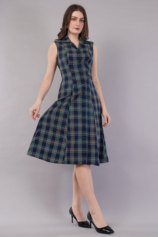 Women's Cotton Checkered Midi Dress