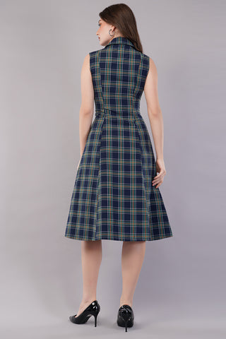 Women's Cotton Checkered Midi Dress
