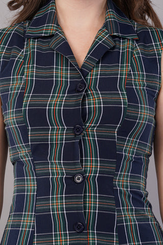 Women's Cotton Checkered Midi Dress