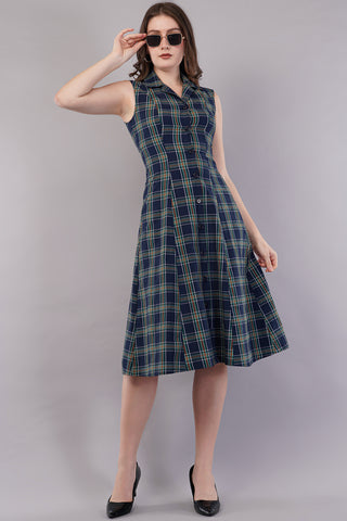 Women's Cotton Checkered Midi Dress