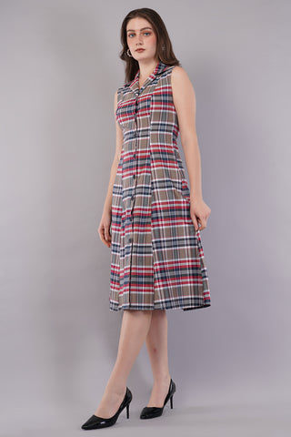 Women's Cotton Checkered Midi Dress