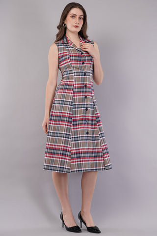 Women's Cotton Checkered Midi Dress
