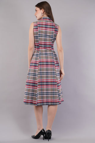 Women's Cotton Checkered Midi Dress