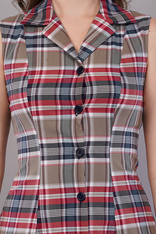 Women's Cotton Checkered Midi Dress
