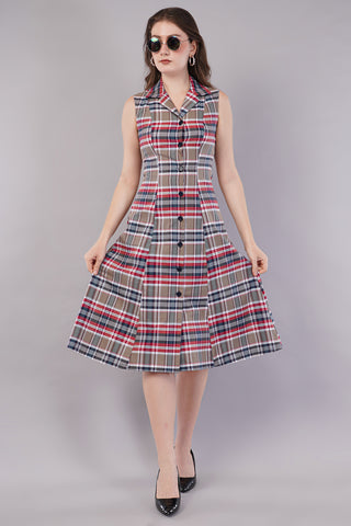 Women's Cotton Checkered Midi Dress
