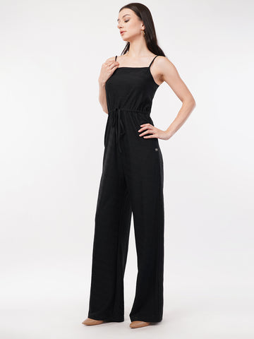 Strap Solid self textured Jumpsuit