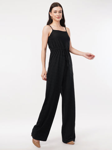 Strap Solid self textured Jumpsuit