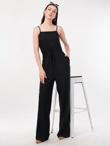 Strap Solid self textured Jumpsuit