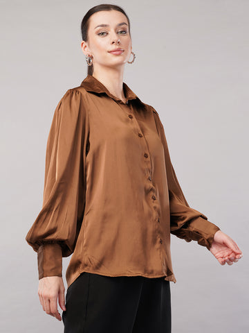 Classic Spread Collar Satin Shirt