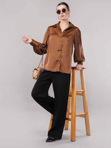 Classic Spread Collar Satin Shirt