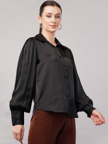 Classic Fit Spread Collar Satin Shirt