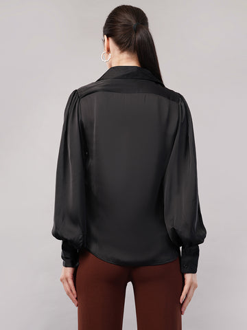 Classic Fit Spread Collar Satin Shirt