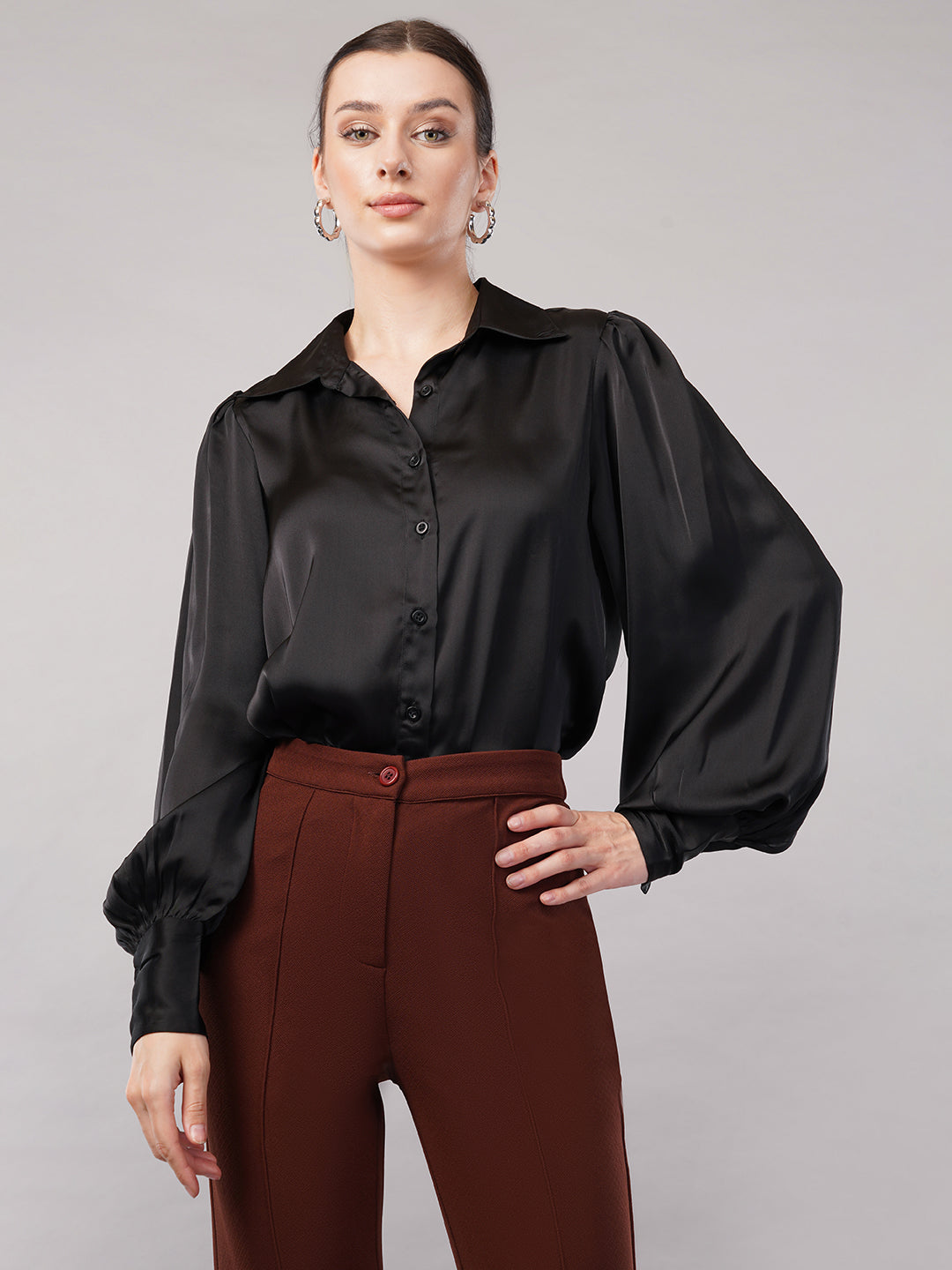 Classic Fit Spread Collar Satin Shirt