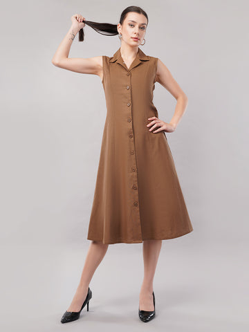 Lapel Collar Cotton Shirt Midi Dress