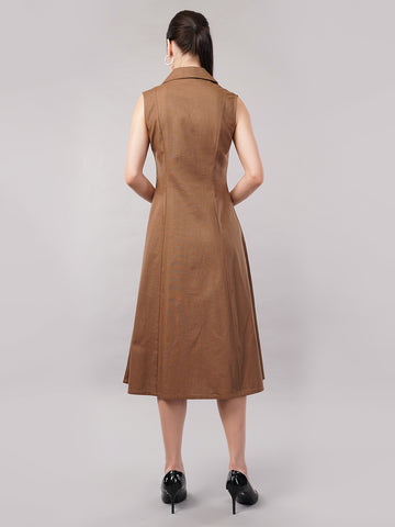 Lapel Collar Cotton Shirt Midi Dress