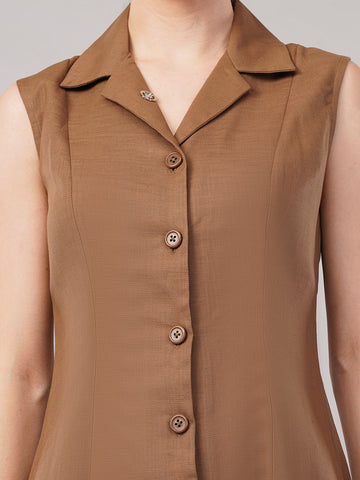 Lapel Collar Cotton Shirt Midi Dress