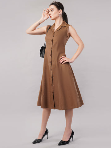 Lapel Collar Cotton Shirt Midi Dress