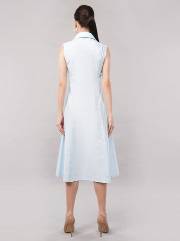Women Sleeveless Shirt Collar Cotton Formal A-Line Midi Dress