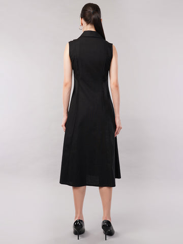 Women Cotton Shirt Collar Midi Dress